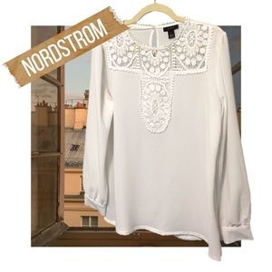 NWOT Nordstrom White Cutout Blouse w/Long Sleeves